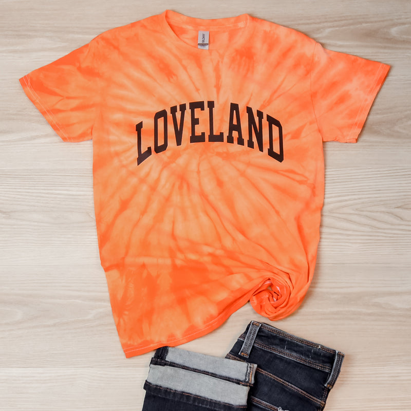 Loveland T-Shirt on Orange Tie Dye--Lemons and Limes Boutique