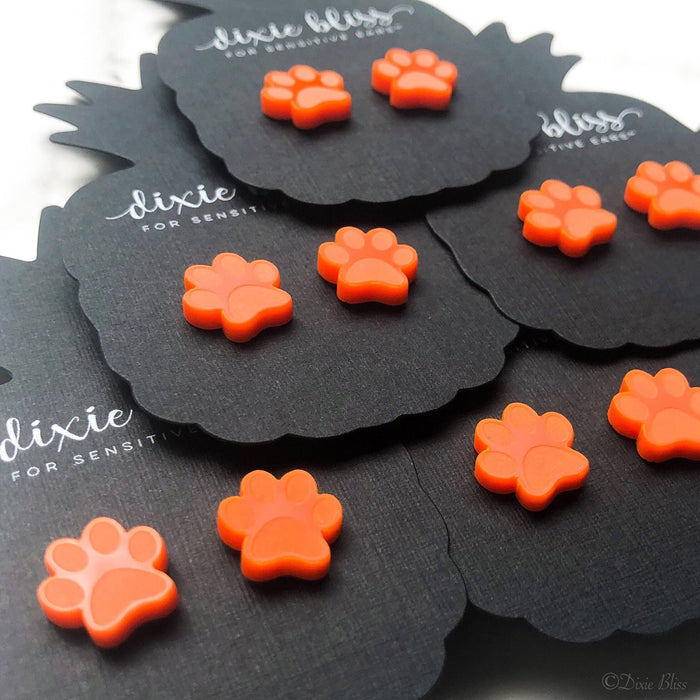 Sports Paw Stud Earrings in Orange-Lemons and Limes Boutique