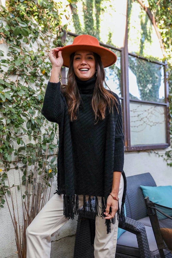Roll-neck Poncho Sweater in Black-Lemons and Limes Boutique