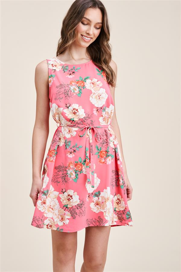 Florence Floral Round Neck Dress in Coral-Lemons and Limes Boutique