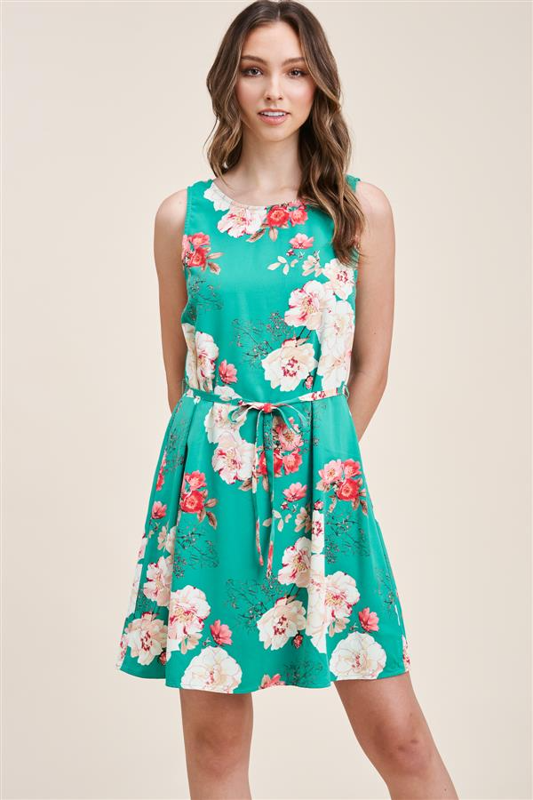 Florence Floral Round Neck Dress in Green-Lemons and Limes Boutique