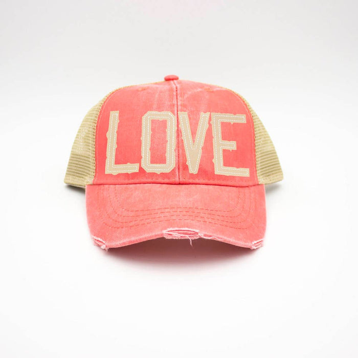 LOVE Coral Trucker Hat-Lemons and Limes Boutique