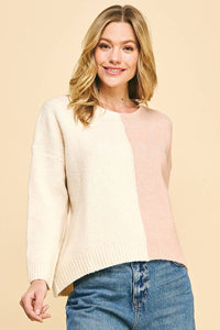 Split Colorblock Sweater in Ivory & Pink-Lemons and Limes Boutique