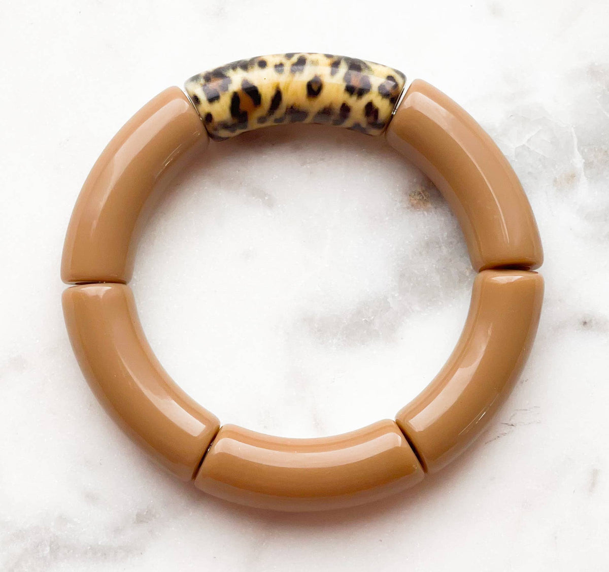 Acrylic Bamboo Bangle Bracelet "Mocha Leopard"-Lemons and Limes Boutique