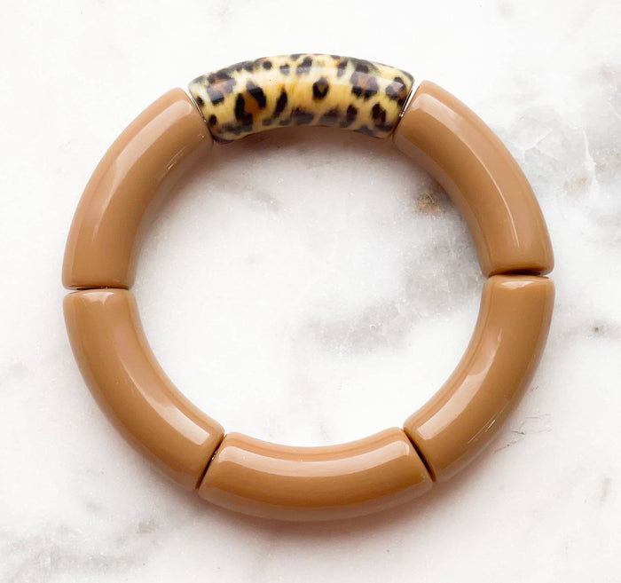 Acrylic Bamboo Bangle Bracelet "Mocha Leopard"-Lemons and Limes Boutique