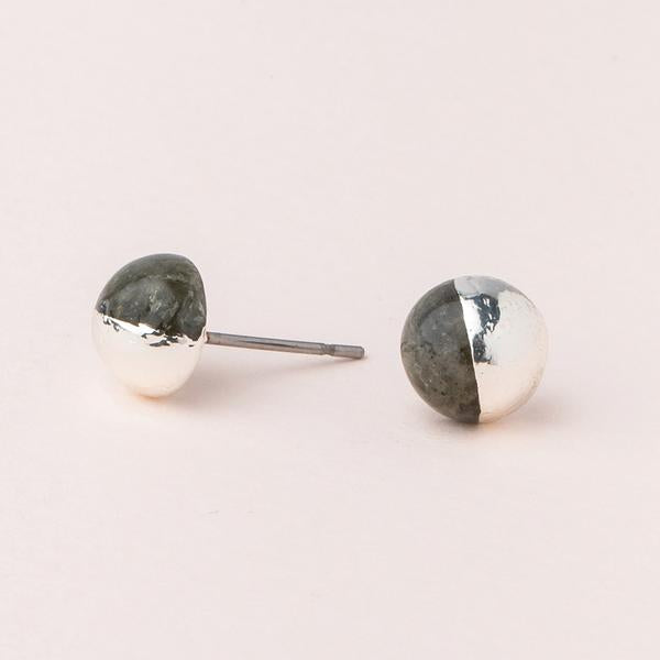 Dipped Stone Stud - Labradorite/Silver-Stud Earrings-Lemons and Limes Boutique