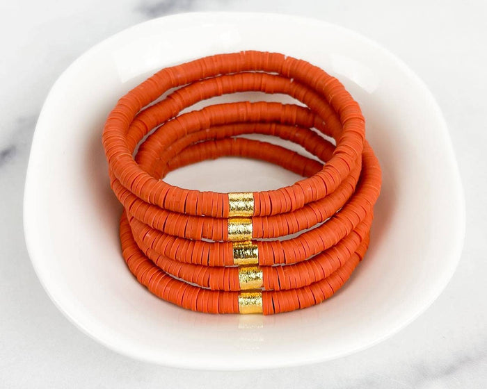 Heishi Small 6mm Color Pop Bracelet in Rust with Gold Barrel-Lemons and Limes Boutique