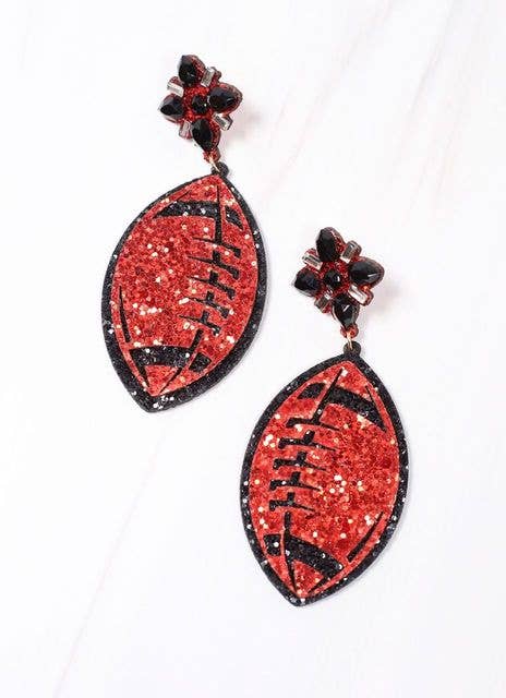 Fields Glitter Football Earrings in Red and Black-Lemons and Limes Boutique