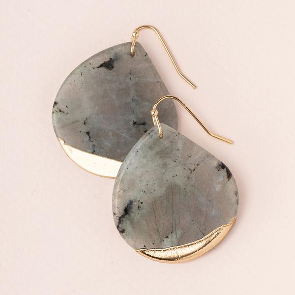Stone Dipped Teardrop Earring - Labradorite/Gold-Dangle Earrings-Lemons and Limes Boutique