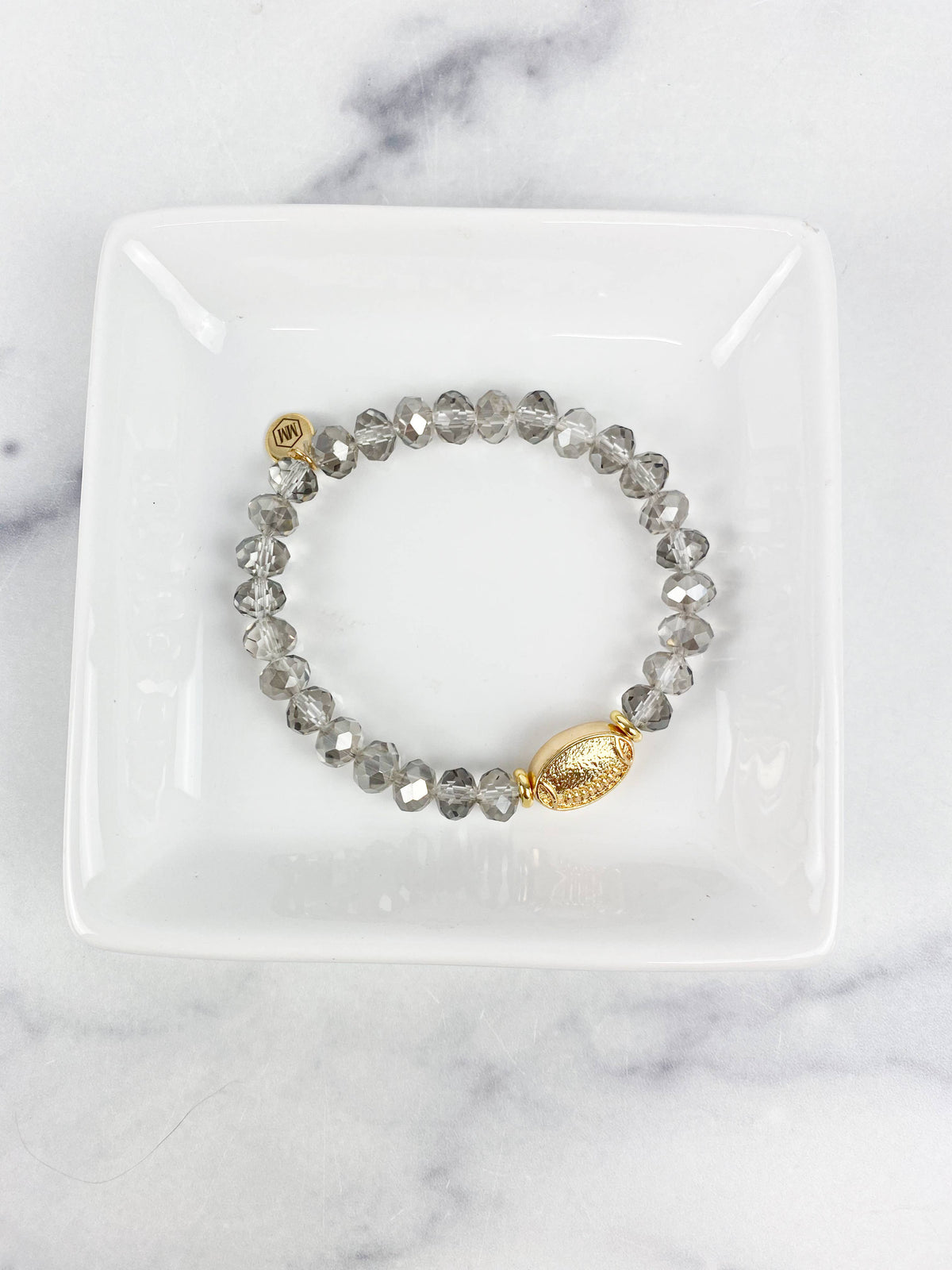 Crystal Beaded Gold Football Bracelet in Mystic Gray-Lemons and Limes Boutique
