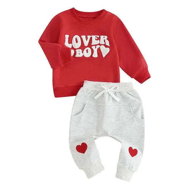 Lover Boy Infant/Toddler Chenille Letters Loungewear Set--Lemons and Limes Boutique