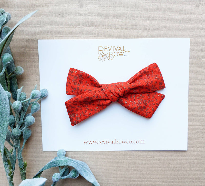 Christmas School Girl Bow in Gilded Red--Lemons and Limes Boutique