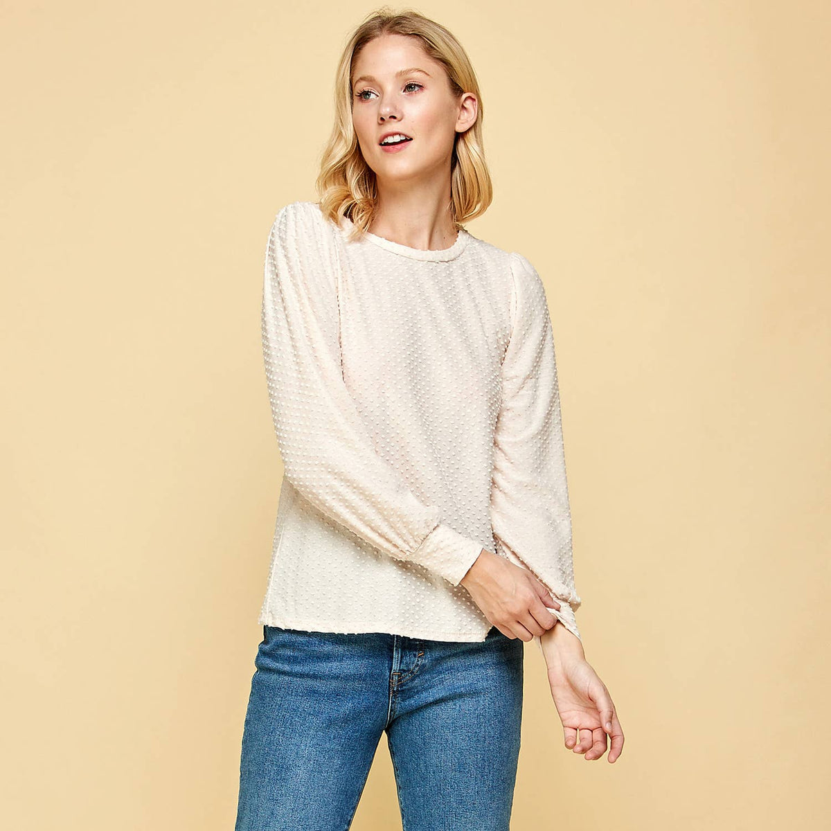 Scout Swiss Dot Balloon Sleeve Top in Ivory-Lemons and Limes Boutique