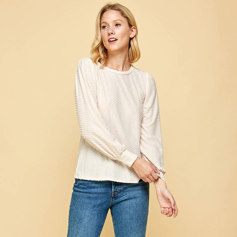 Scout Swiss Dot Balloon Sleeve Top in Ivory-Lemons and Limes Boutique