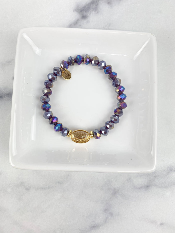 Bracelet Crystal Beaded Gold Football in Purple--Lemons and Limes Boutique