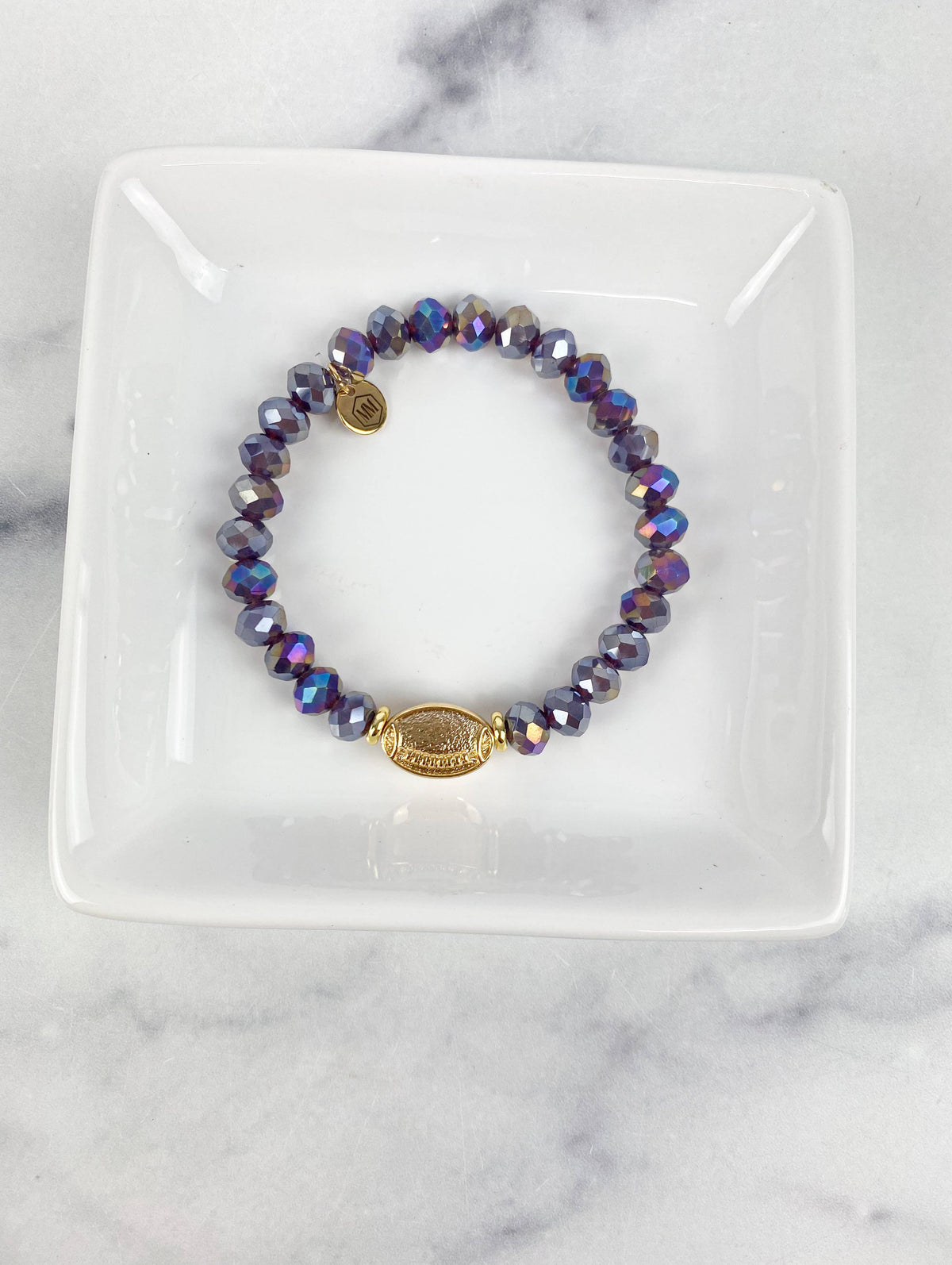 Crystal Beaded Gold Football Bracelet in Purple--Lemons and Limes Boutique