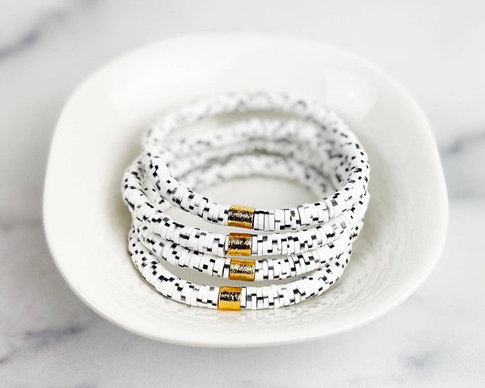 Heishi Small 6mm Color Pop Bracelet in Dalmation with Gold Barrel-Lemons and Limes Boutique