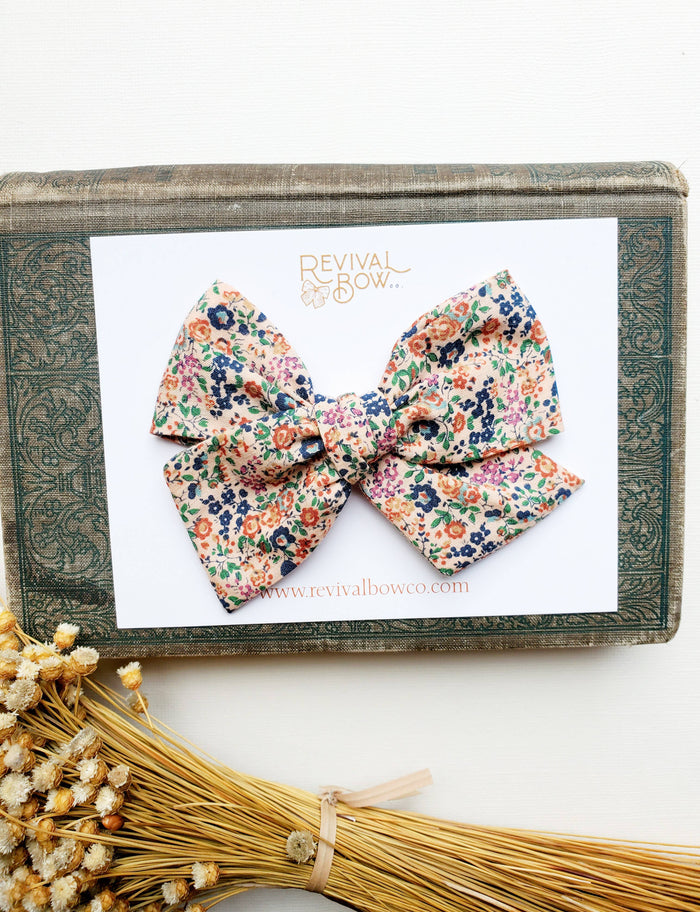 Large Fabric Bow on Clip in Vintage Floral Scatter-Lemons and Limes Boutique