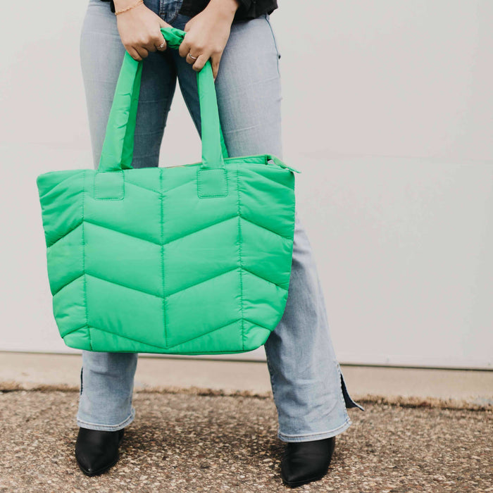 Naomi Nylon Tote Bag in Emerald-Lemons and Limes Boutique