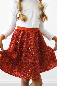 Red Sequin Twirl Skirt-Lemons and Limes Boutique