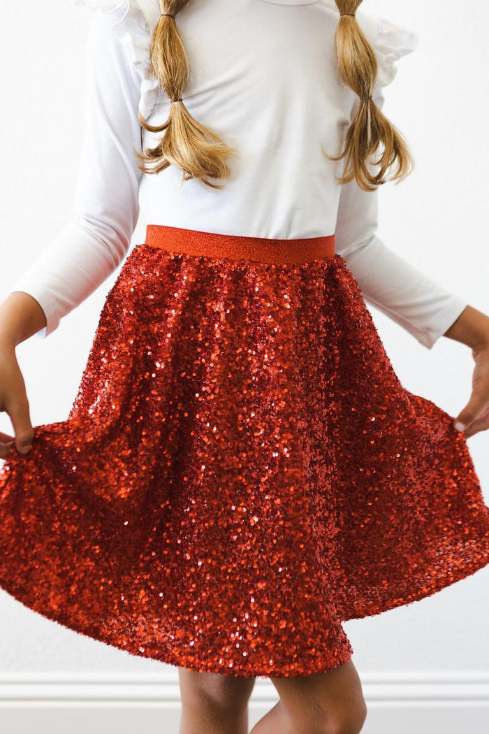 Red Sequin Twirl Skirt-Lemons and Limes Boutique