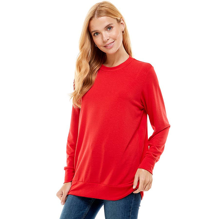 Women's Solid Boy Friend Fit Tunic in Red-Lemons and Limes Boutique