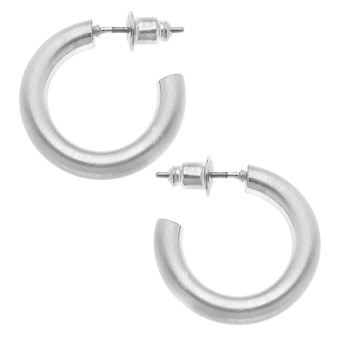 Célia Hoop Earrings in Satin Silver Canvas Style--Lemons and Limes Boutique