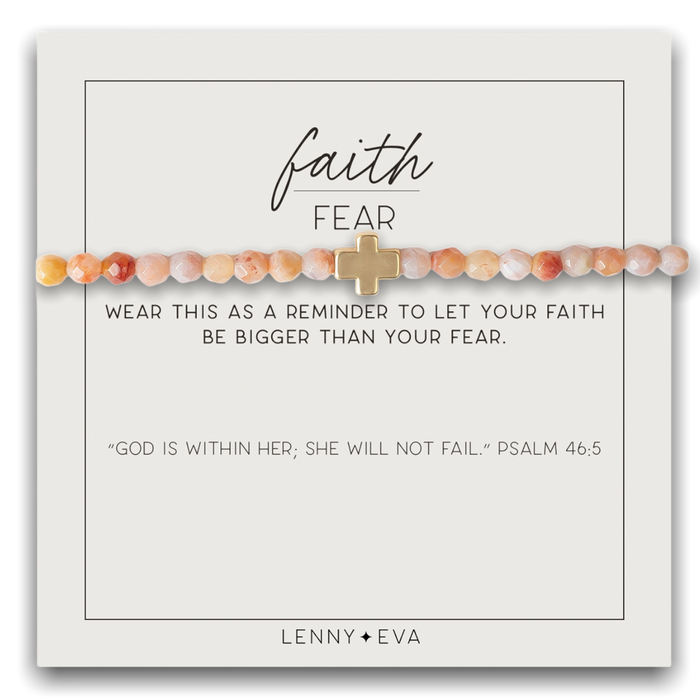 Gold Cross Faith Over Fear Bracelet in Moonstone-Lemons and Limes Boutique