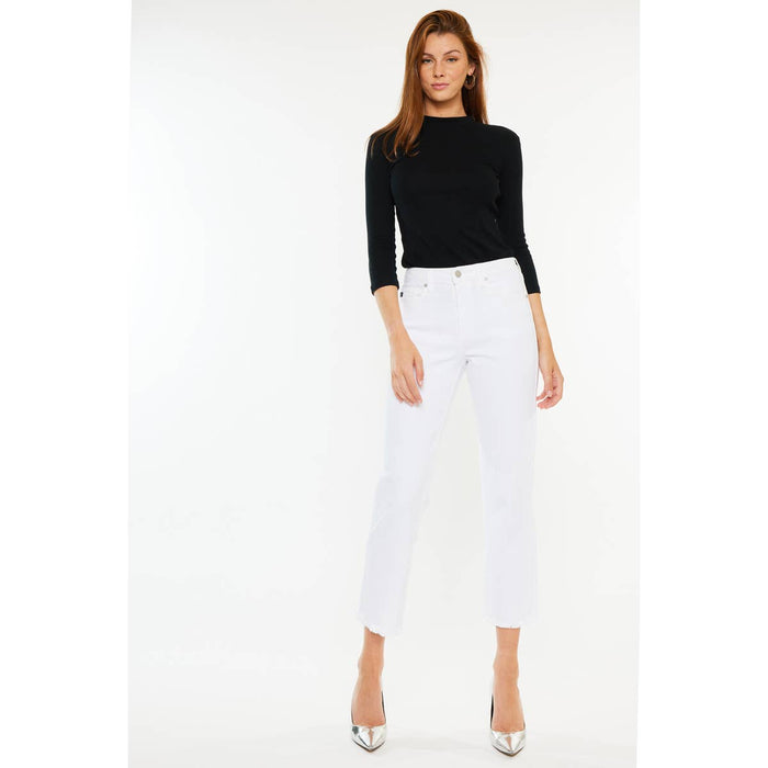 High Rise Cropped Straight Leg Jeans in White by Kan Can USA--Lemons and Limes Boutique