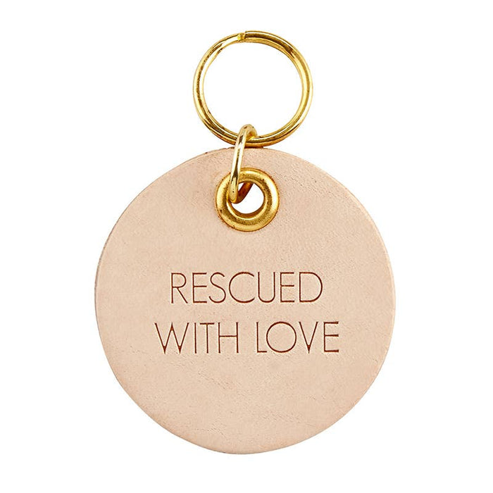 Leather Pet Tag - Rescued With Love--Lemons and Limes Boutique