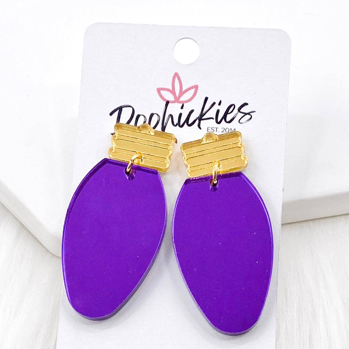 2" Gold & Mirror Lights Christmas Earrings in Purple-Lemons and Limes Boutique