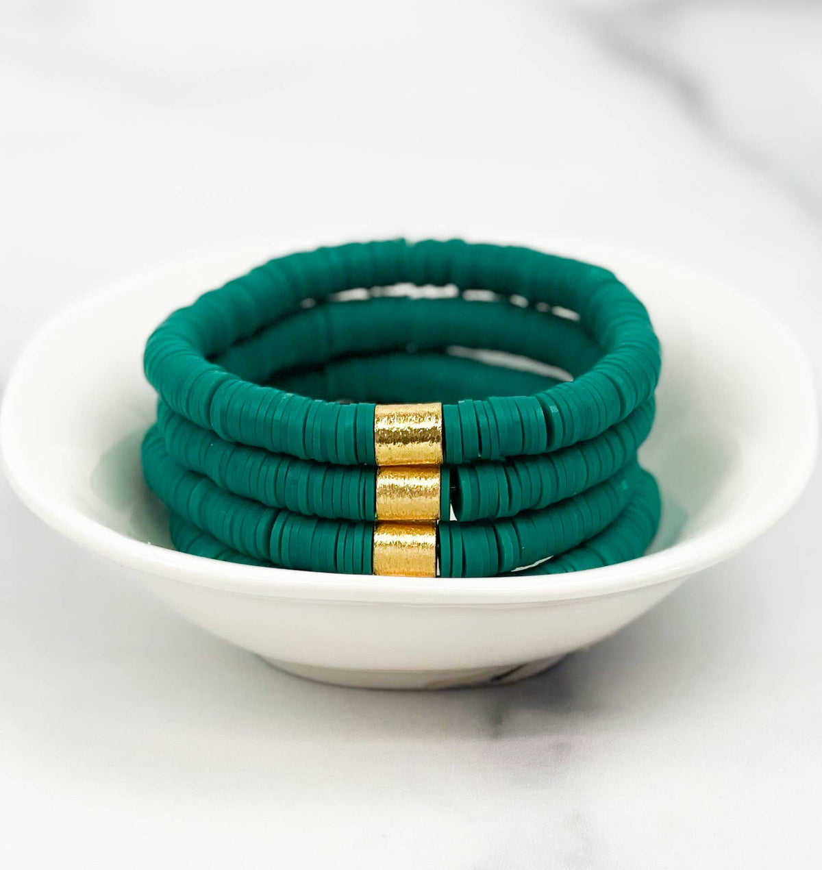 Heishi Color Pop Bracelet "Sea Green Gold Barrel"--Lemons and Limes Boutique