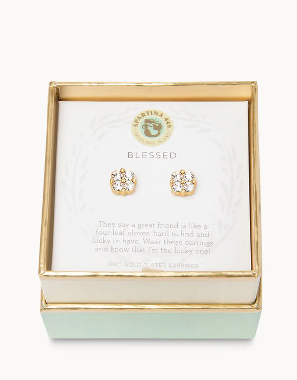 Spartina Sea La Vie Stud Earrings Blessed Crystal Clover in Gold--Lemons and Limes Boutique