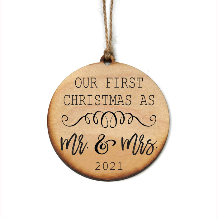 Driftless Studios - Mr and Mrs Wood Ornament Current Year-Lemons and Limes Boutique