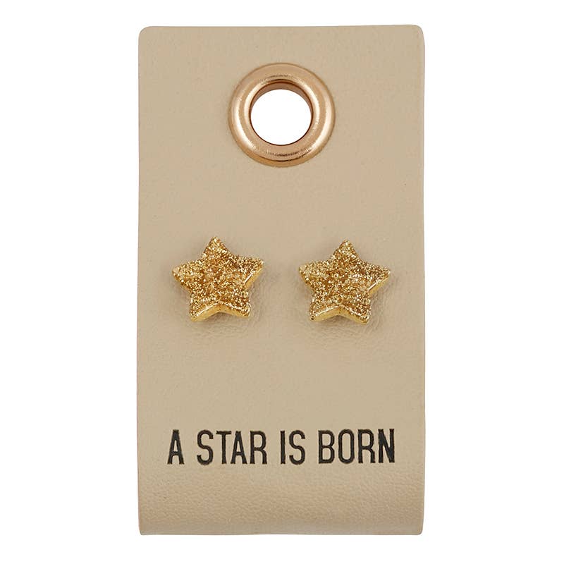 Leather Tag With Earrings - Star-Stud Earrings-Lemons and Limes Boutique