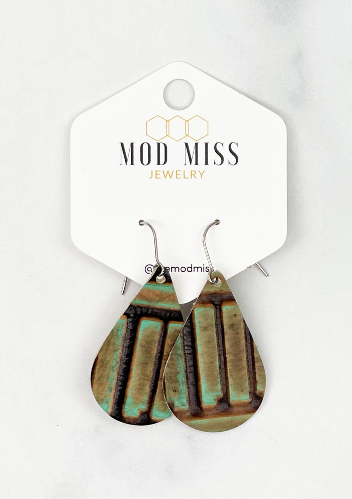 Leather Teardrop Earring "Navajo Western"-Lemons and Limes Boutique