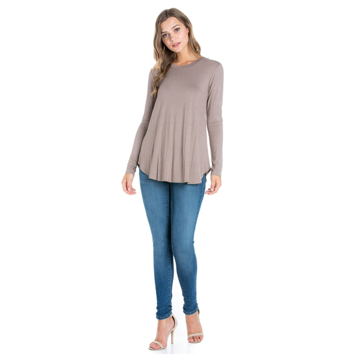 Signature Crew Neck LS Tee in Mocha-Apparel-Lemons and Limes Boutique