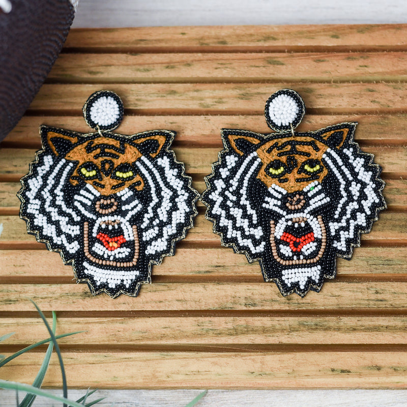 Fierce Tiger White Drop Beaded Earrings--Lemons and Limes Boutique