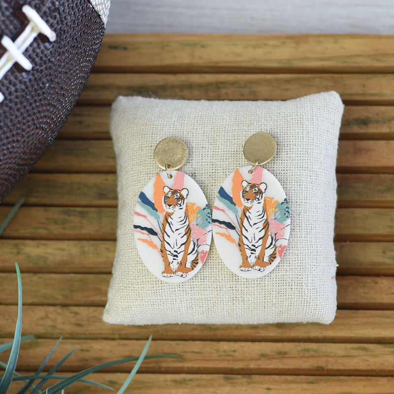 Pretty Tiger Post and Dangle Earrings--Lemons and Limes Boutique