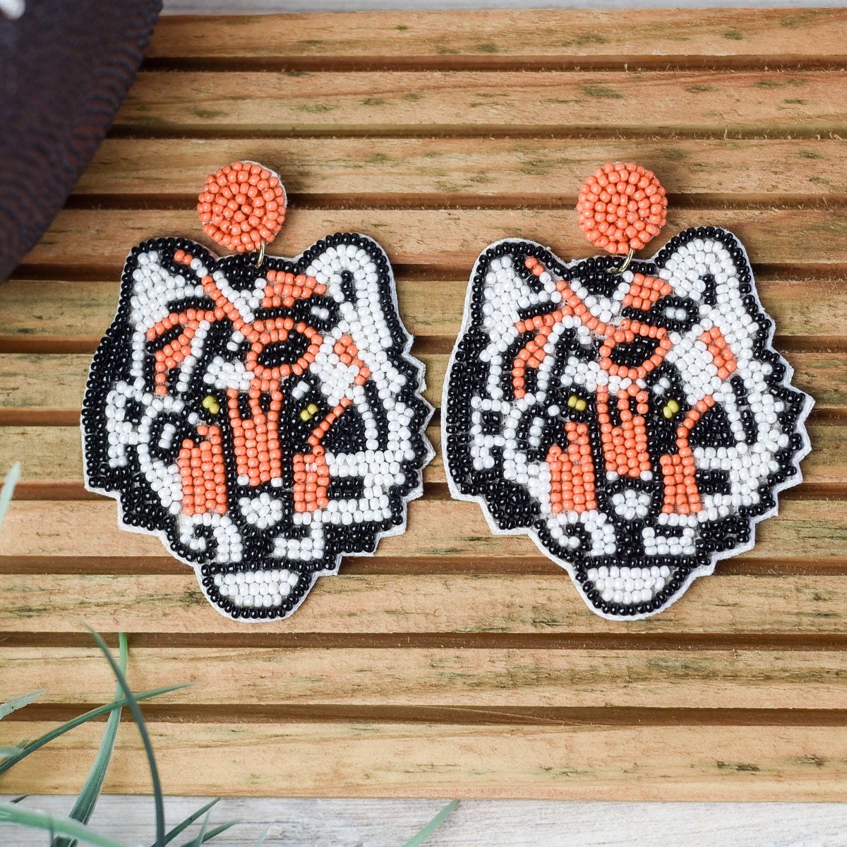 Beaded Tiger Orange Drop Earring--Lemons and Limes Boutique