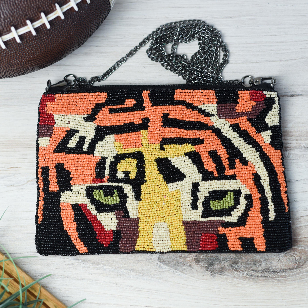 Welcome to the Jungle Tiger Eye Beaded Chain Clutch-Lemons and Limes Boutique