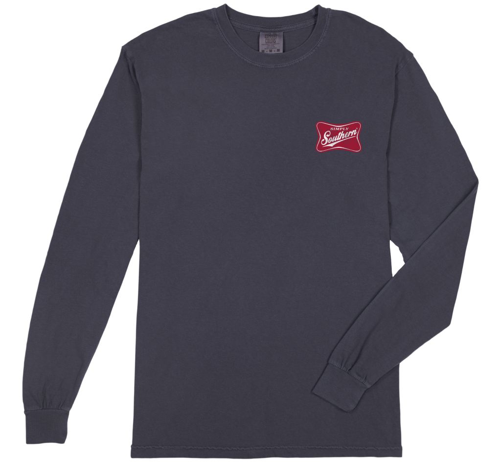 Simply Southern Mens L/S Red Logo Tee in Navy-Graphic Tee-Lemons and Limes Boutique