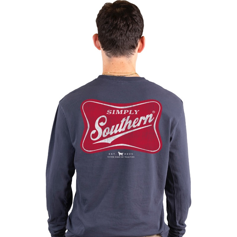 Simply Southern Mens L/S Red Logo Tee in Navy-Graphic Tee-Lemons and Limes Boutique