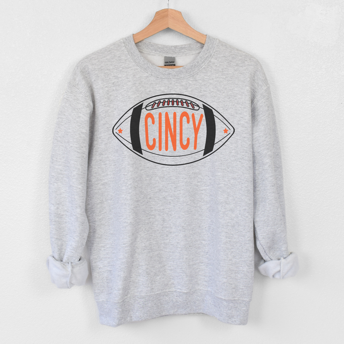 CINCY Football Sweatshirt on Grey--Lemons and Limes Boutique