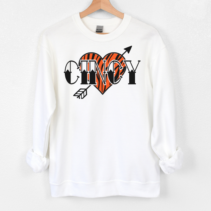 Cincy Heart and Arrow on White Pullover--Lemons and Limes Boutique