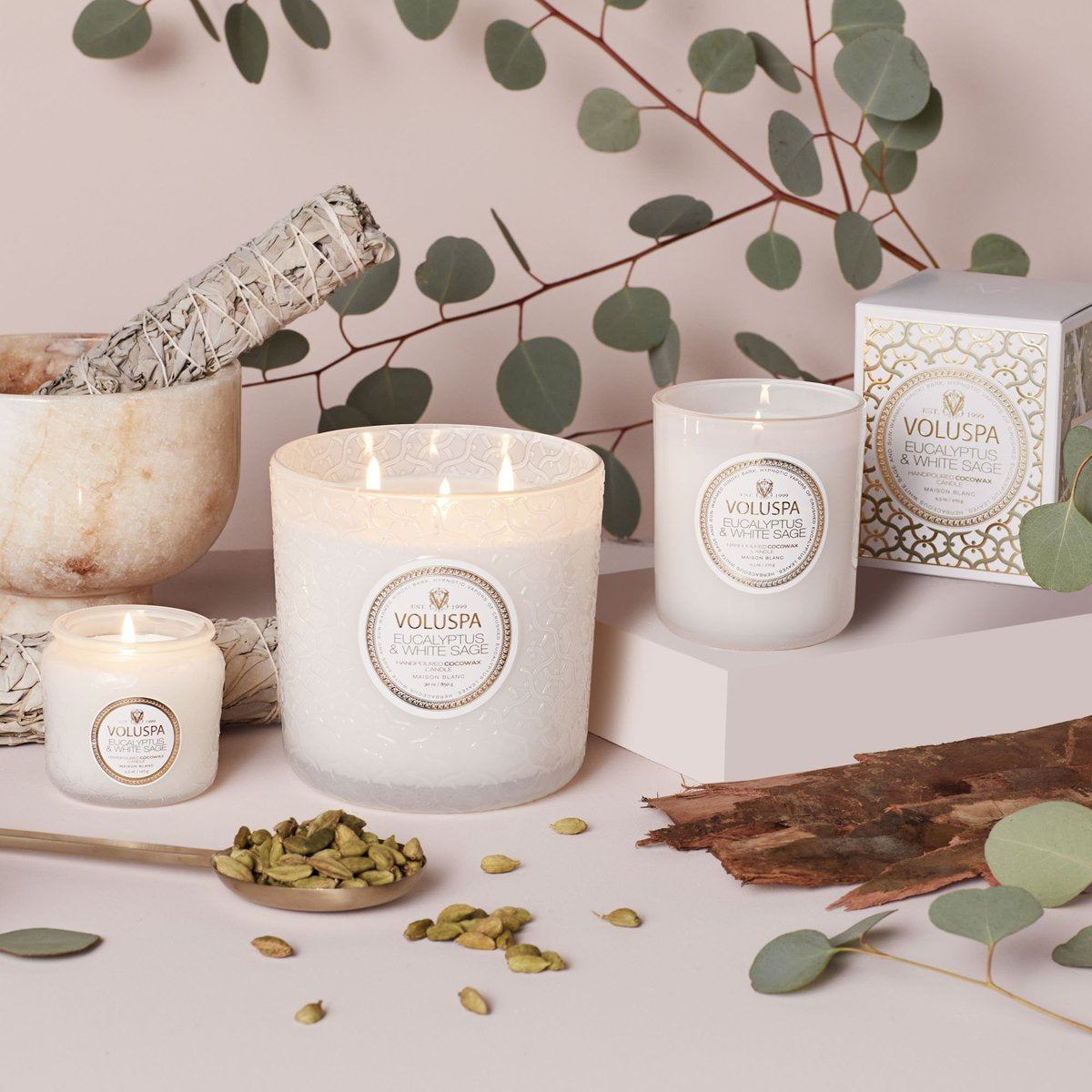 Eucalyptus & White Sage Luxe Candle Voluspa-Candle-Lemons and Limes Boutique