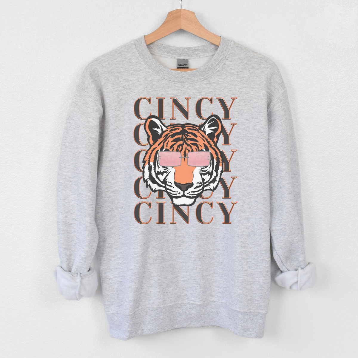Fancy Cincy Tiger Sweatshirt on Light Grey-Lemons and Limes Boutique