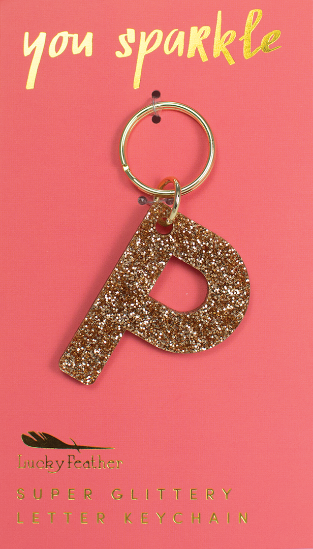 Lucky Feather - Glitter Letter Keychain - P-Keychain-Lemons and Limes Boutique