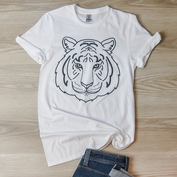 Bengal Tiger Face T-Shirt on White--Lemons and Limes Boutique