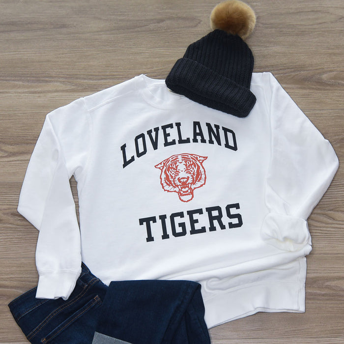 Vintage Loveland Tigers Sweatshirt on White--Lemons and Limes Boutique